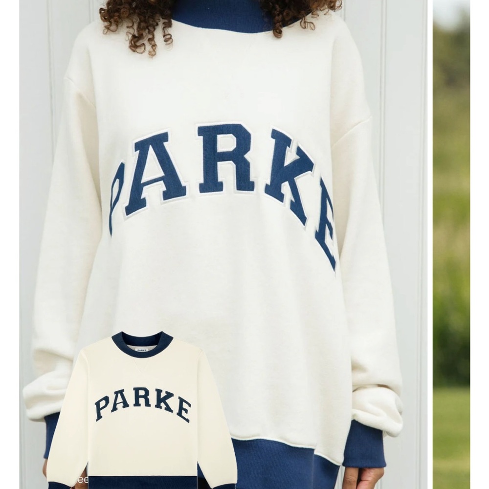 Parke Women's Cream and Blue Turtleneck Two Tone Varsity Mockneck
